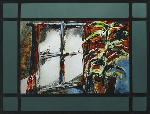 la plante verte à Nancy, vitrail (stained glass) de Bosselin peintre verrier à Fécamp, Normandie, pays de caux, côte d' Albatre